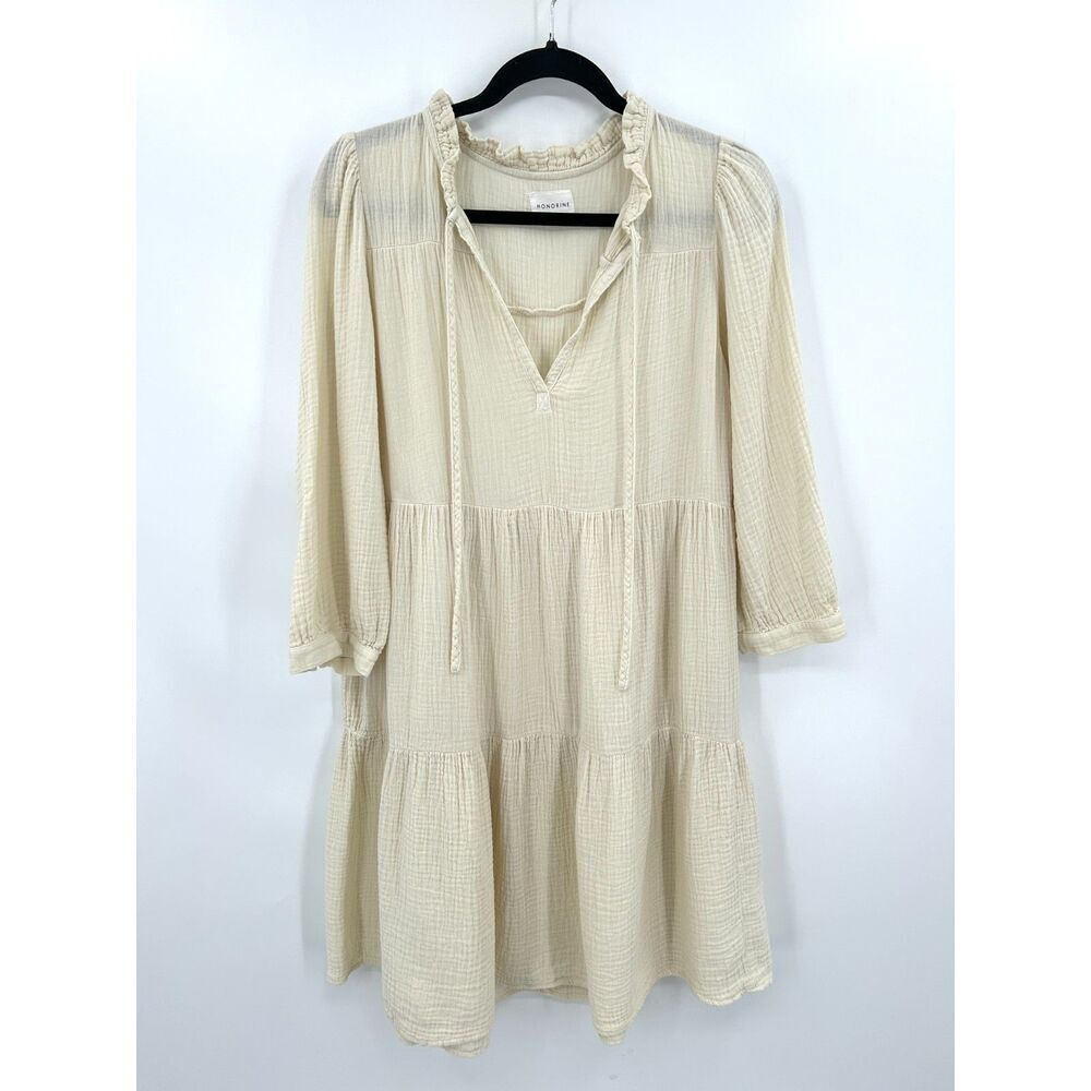 HONORINE Ivory Giselle Cotton Gauzy Boho Cottagecore Shift Mini Dress Medium